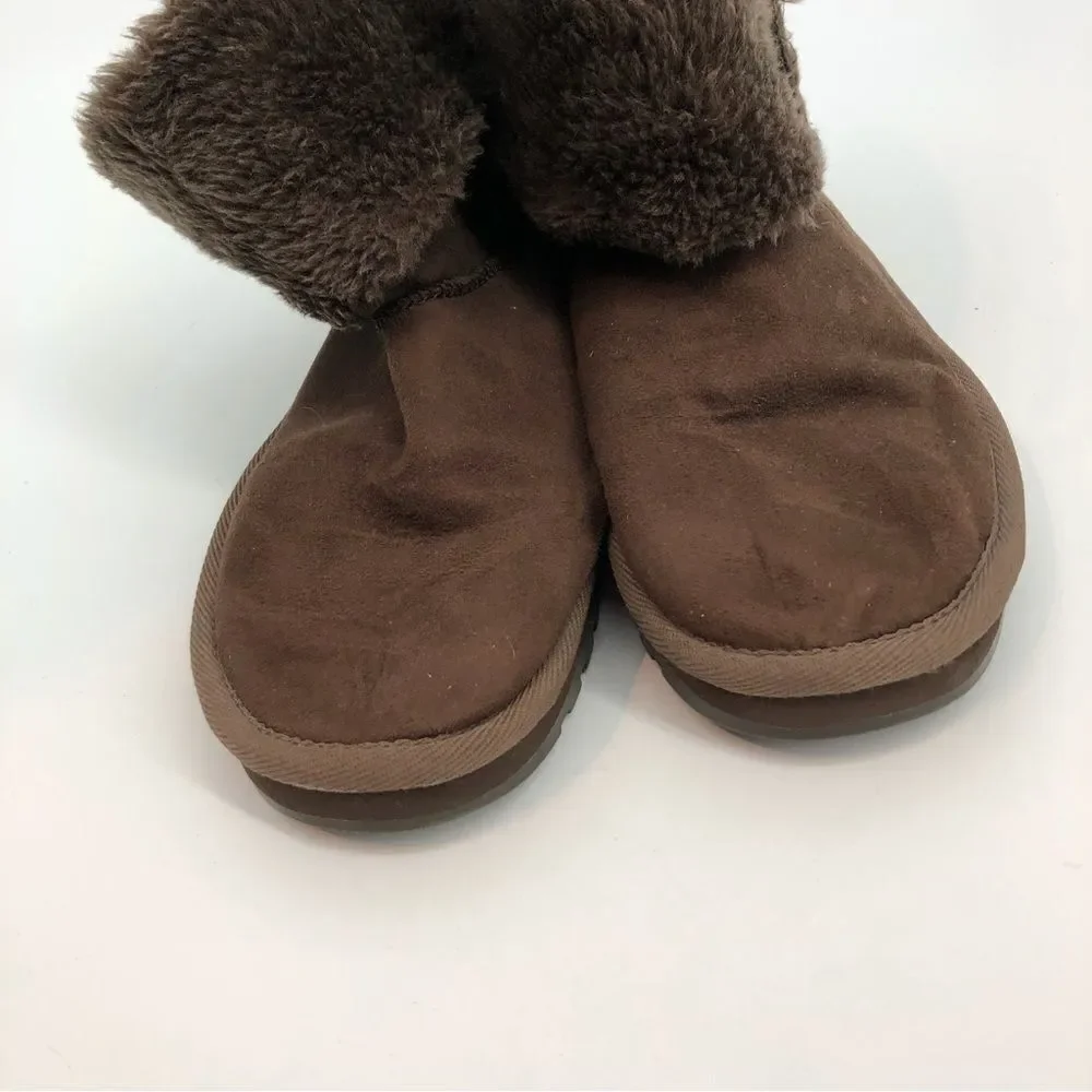 SKECHERS Australia Boiling Point Brown Furry Boot‎ Faux Leather Fur Size 9